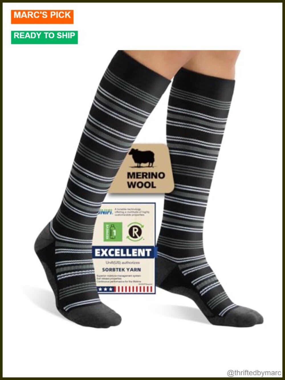 Merino Wool Compression Socks Knee High 15-20 mmHg for Travel Running